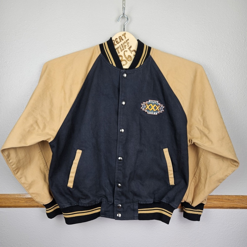 VTG NFL Super Bowl XXX Football Bomber Men's Jacket Size M Tan Black Made in USA